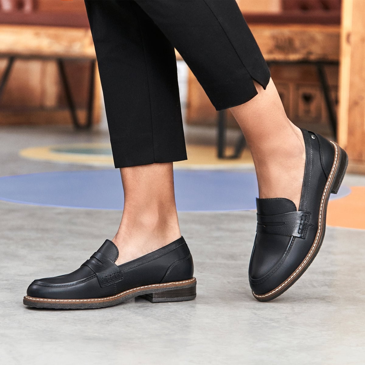 Black Leather Loafers With Cropped Trousers Black Leather Loafers With Cropped Trousers — Penny Loafers Outfits 2027