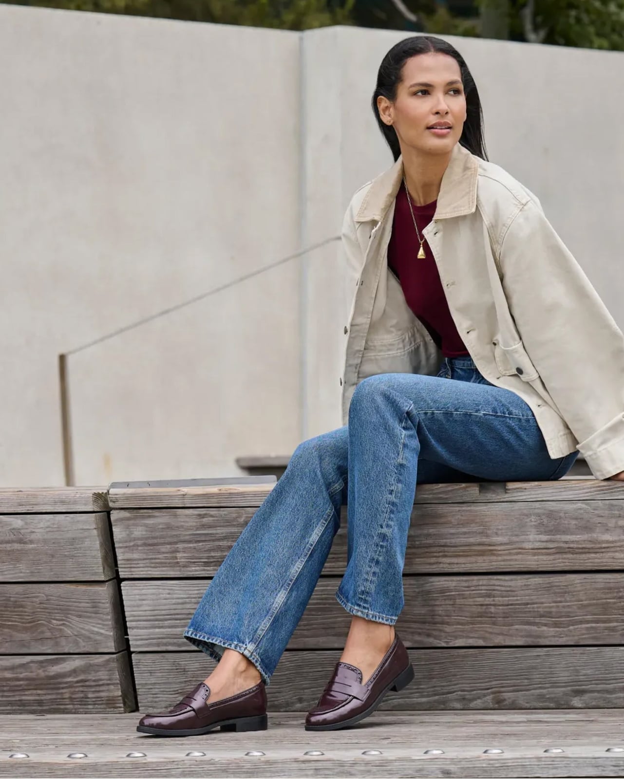 Burgundy Loafers With Denim Jeans And Beige Jacket Burgundy Loafers With Denim Jeans And Beige Jacket — Penny Loafers Outfits 2027
