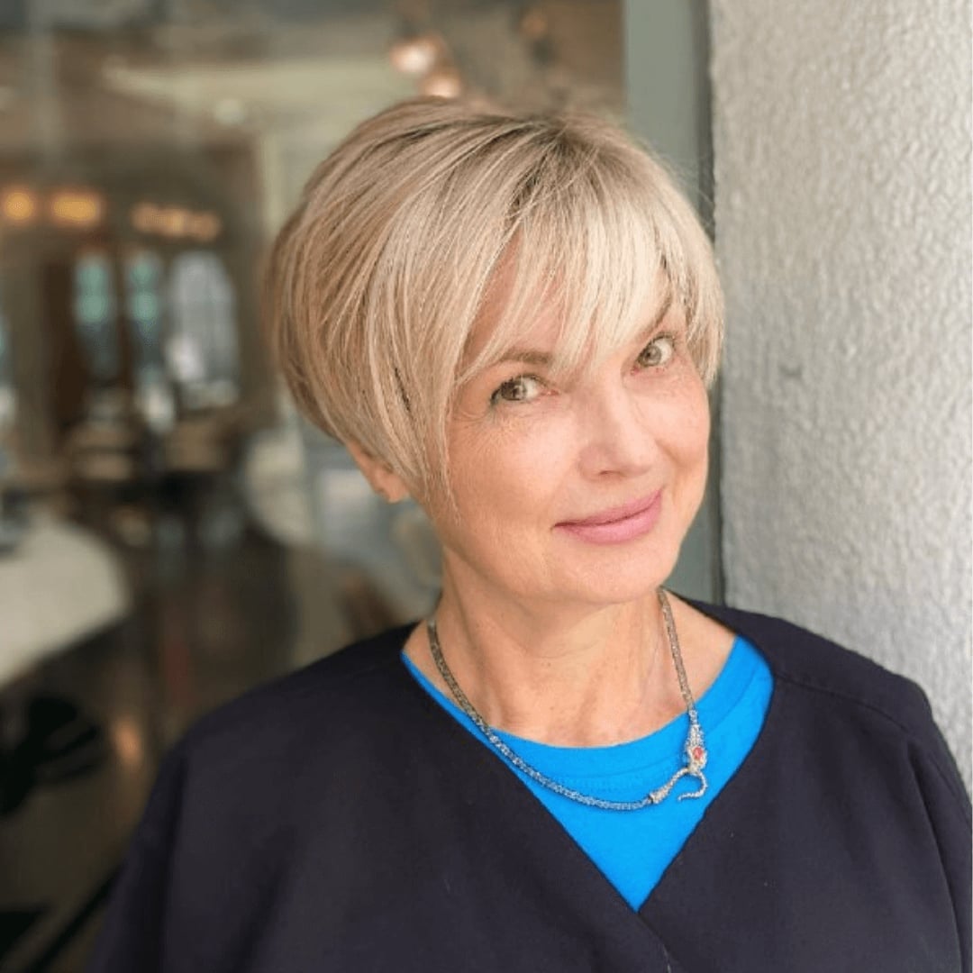 Light Blonde Bob With Smooth Blunt Fringe Light Blonde Bob With Smooth Blunt Fringe — Pixie Cut 2027 for Women Over 50
