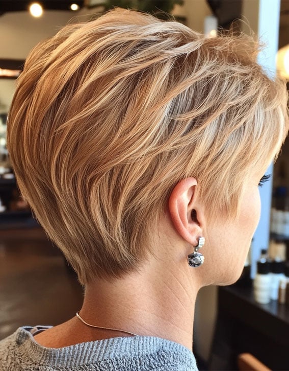 Warm Blonde Pixie With Textured Layers, Ear Warm Blonde Pixie With Textured Layers, Ear — Pixie Cut 2027 for Women Over 50