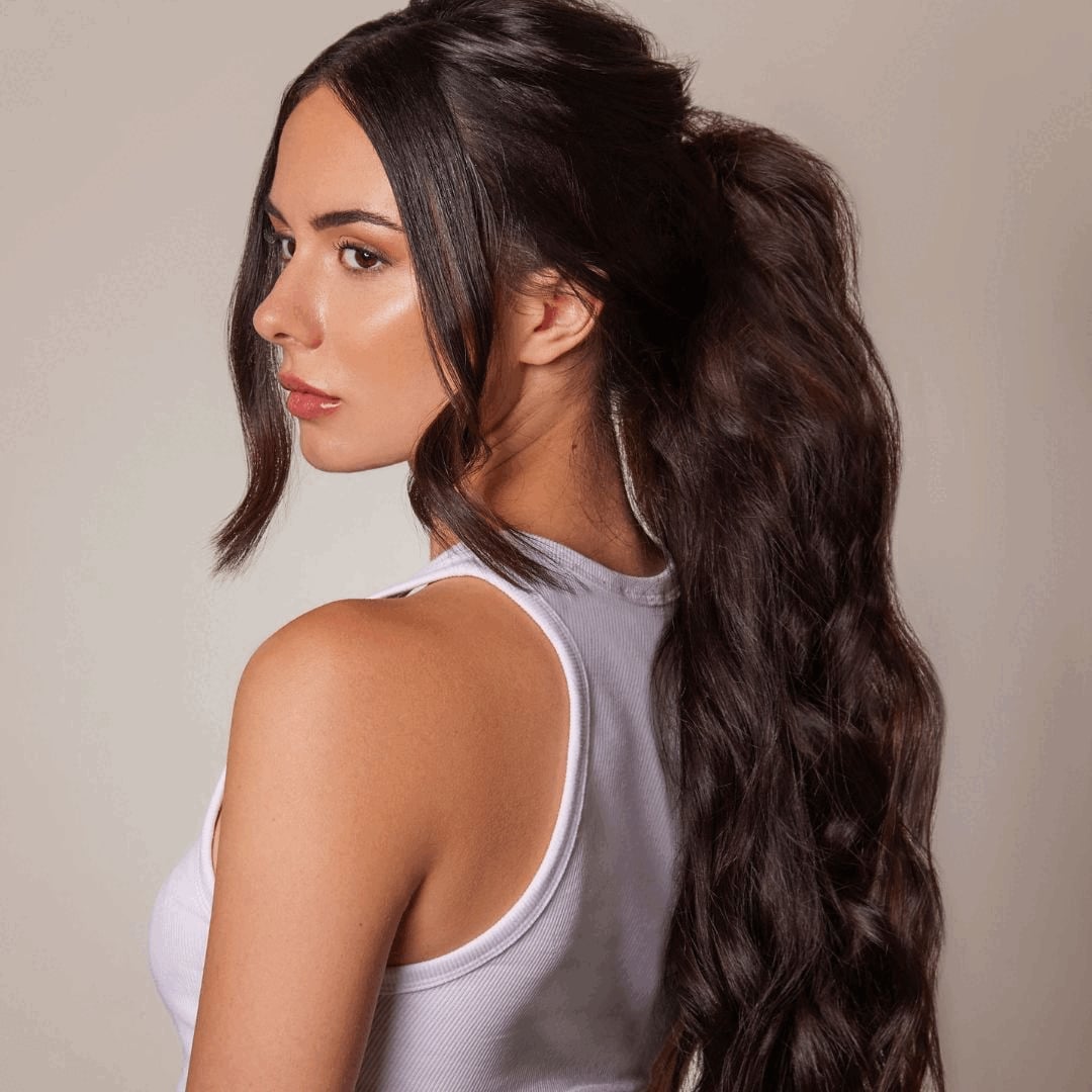Voluminous Dark Brown Ponytail Loose Waves — Ponytail Bridal Shower Hairstyles 2027