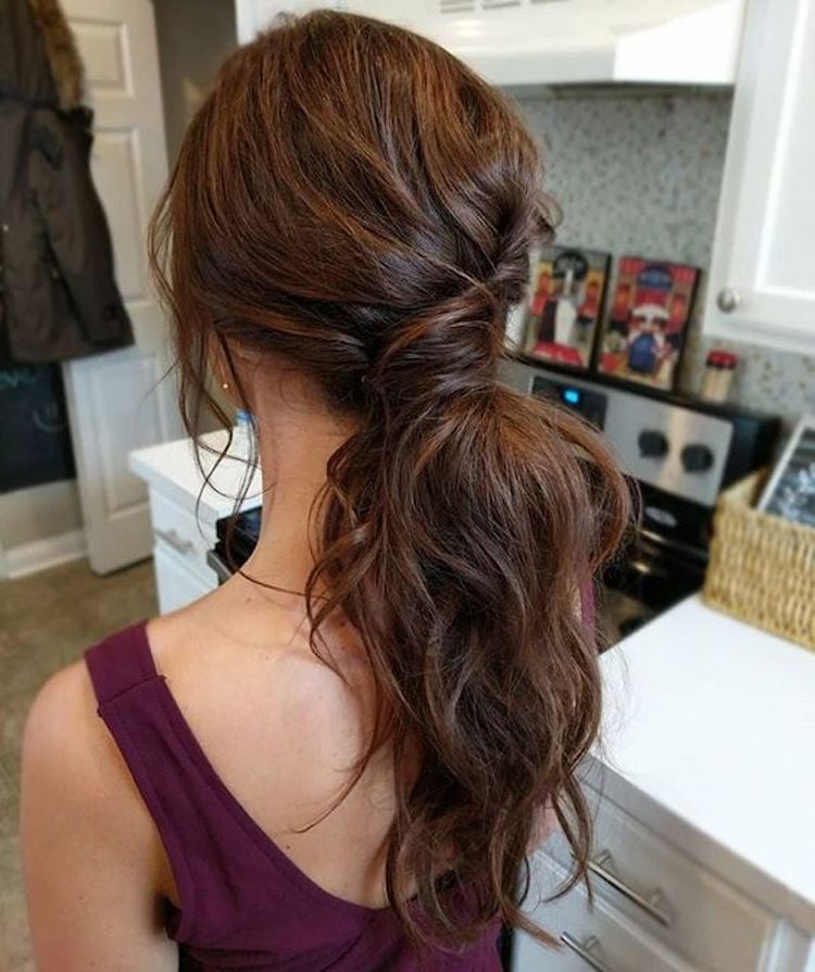 Low Twisted Ponytail Soft Waves — Ponytail Bridal Shower Hairstyles 2027