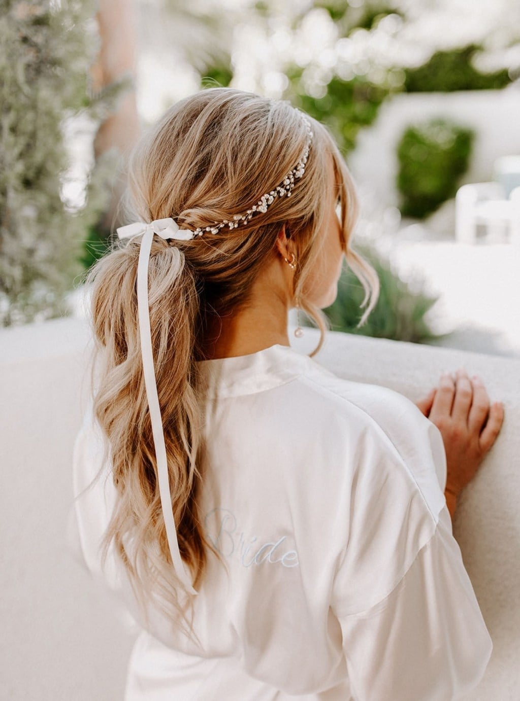 Low Ponytail Braid Bridal Headband — Ponytail Bridal Shower Hairstyles 2027