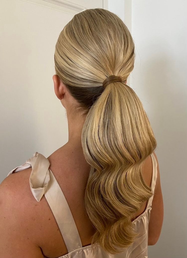 Voluminous Blonde Ponytail With Deep Waves — Ponytail Bridal Shower Hairstyles 2027