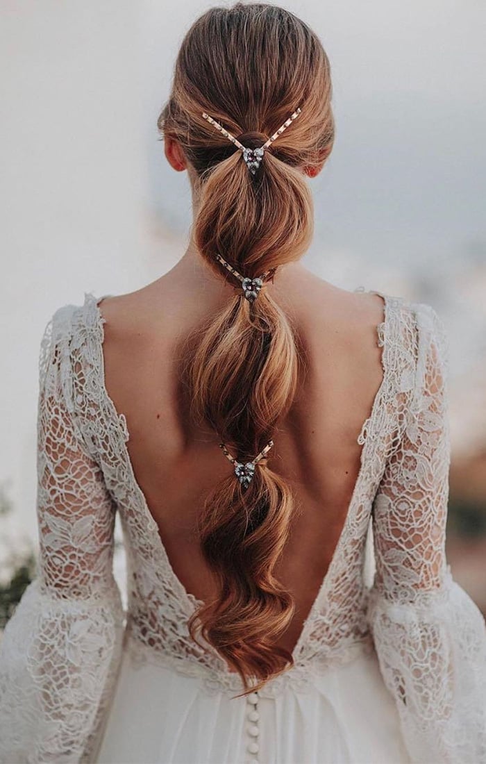 Reddish Brown Bubble Ponytail Decorative Pins — Ponytail Bridal Shower Hairstyles 2027