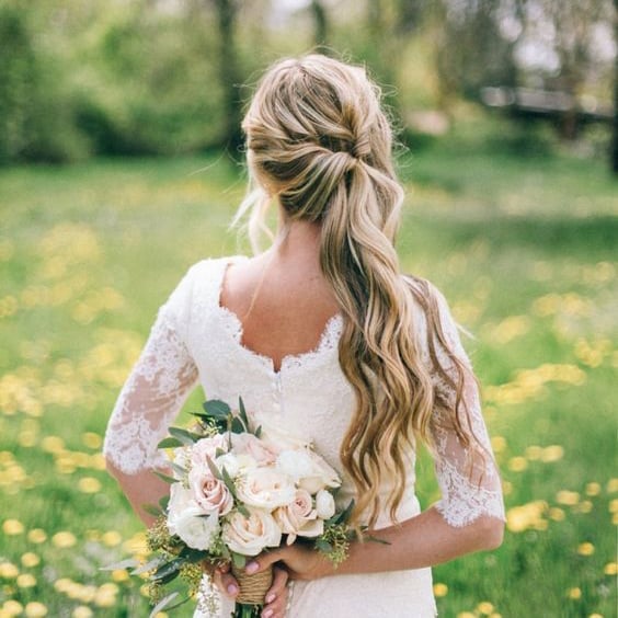 Blonde Ponytail With Woven Braid Detail — Ponytail Bridal Shower Hairstyles 2027