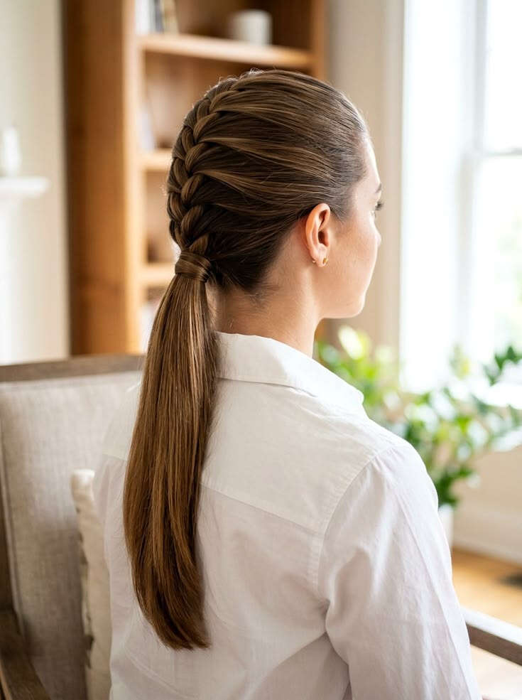 Brown French Braided Ponytail Back View Brown French Braided Ponytail Back View — Ponytail Disney Hairstyles 2027