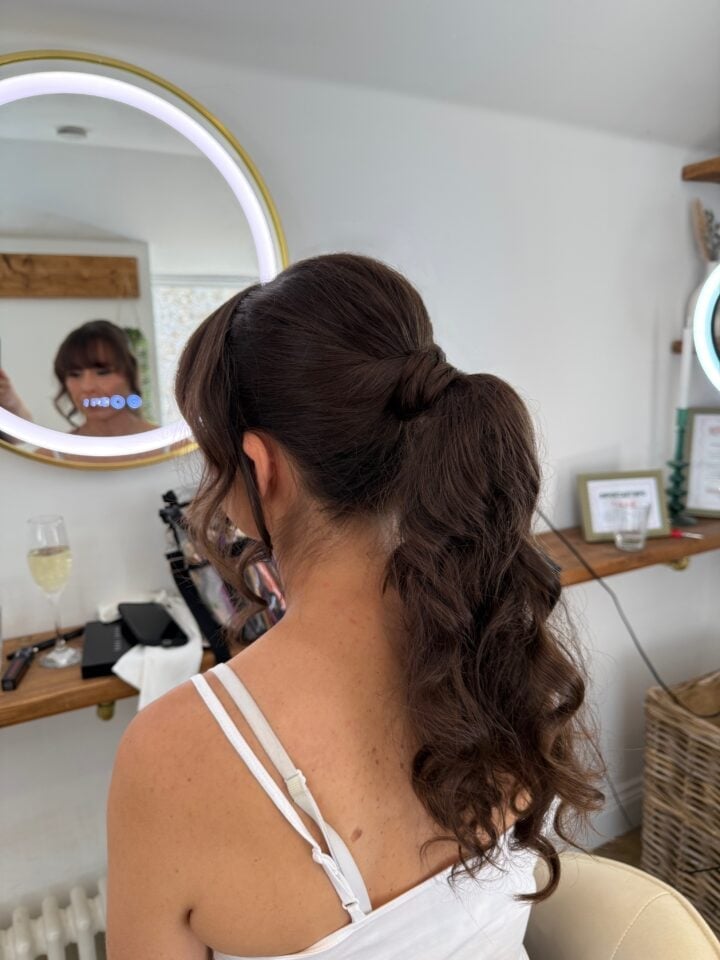 Dark Brown High Ponytail With Voluminous Curls, Mid-Back Dark Brown High Ponytail With Voluminous Curls, Mid-Back — Ponytail Disney Hairstyles 2027