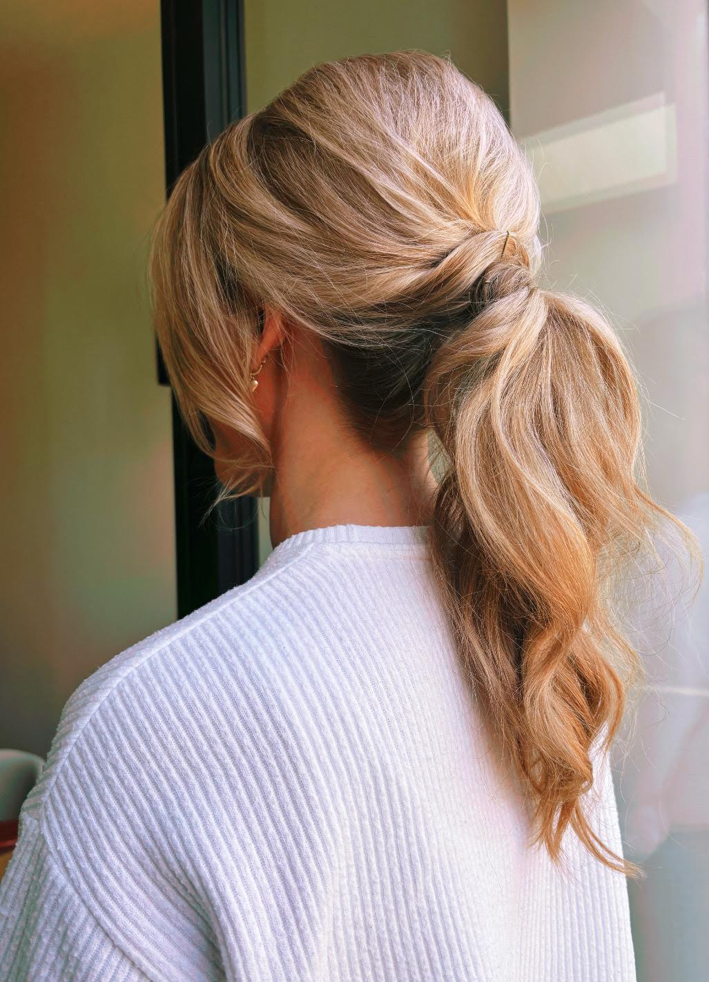 Low Blonde Ponytail With Twisted Detail Low Blonde Ponytail With Twisted Detail — Ponytail Disney Hairstyles 2027