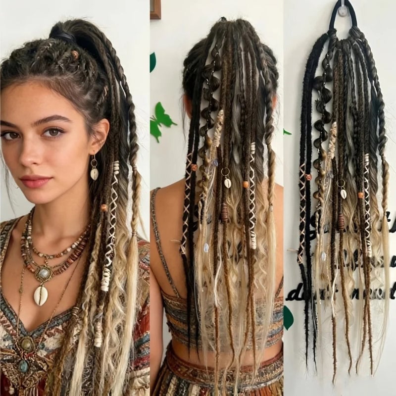 Bohemian Dreadlock Ponytail With Beads Bohemian Dreadlock Ponytail With Beads — Ponytail Festival Hairstyles 2027