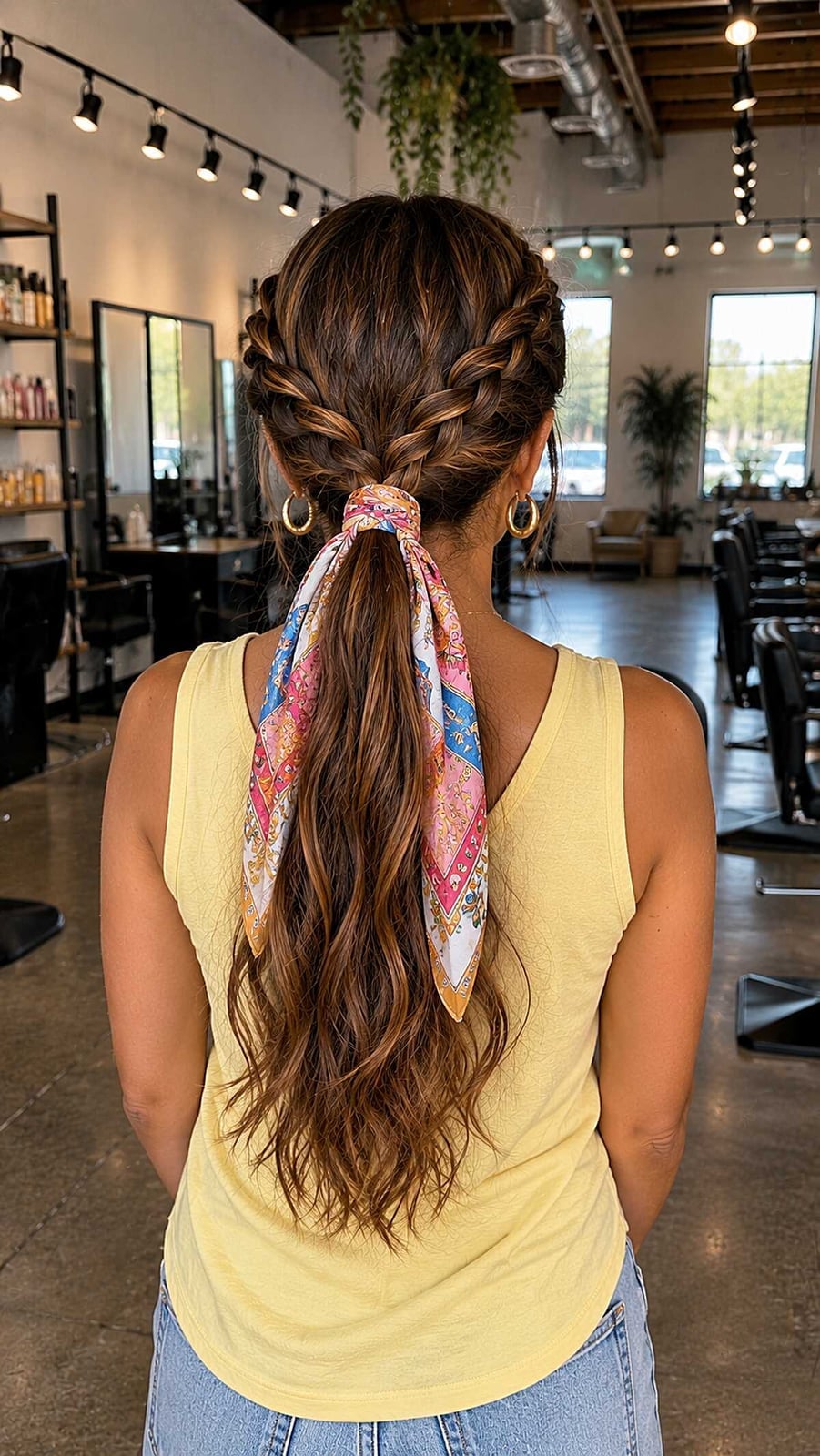Braided Ponytail With Colorful Scarf Braided Ponytail With Colorful Scarf — Ponytail Festival Hairstyles 2027