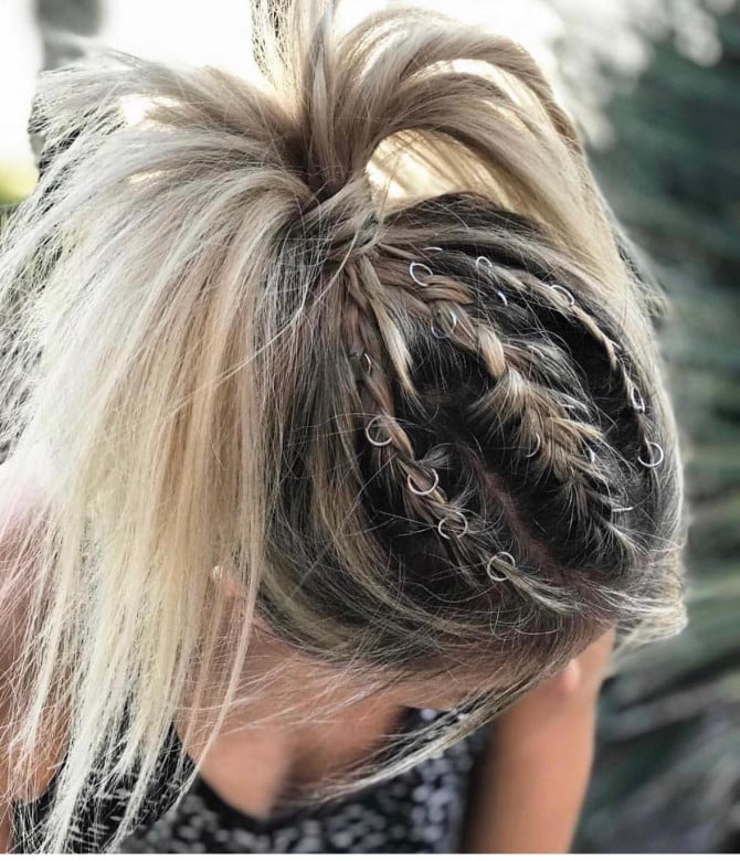 Blonde Braided Ponytail With Metal Rings Blonde Braided Ponytail With Metal Rings — Ponytail Festival Hairstyles 2027