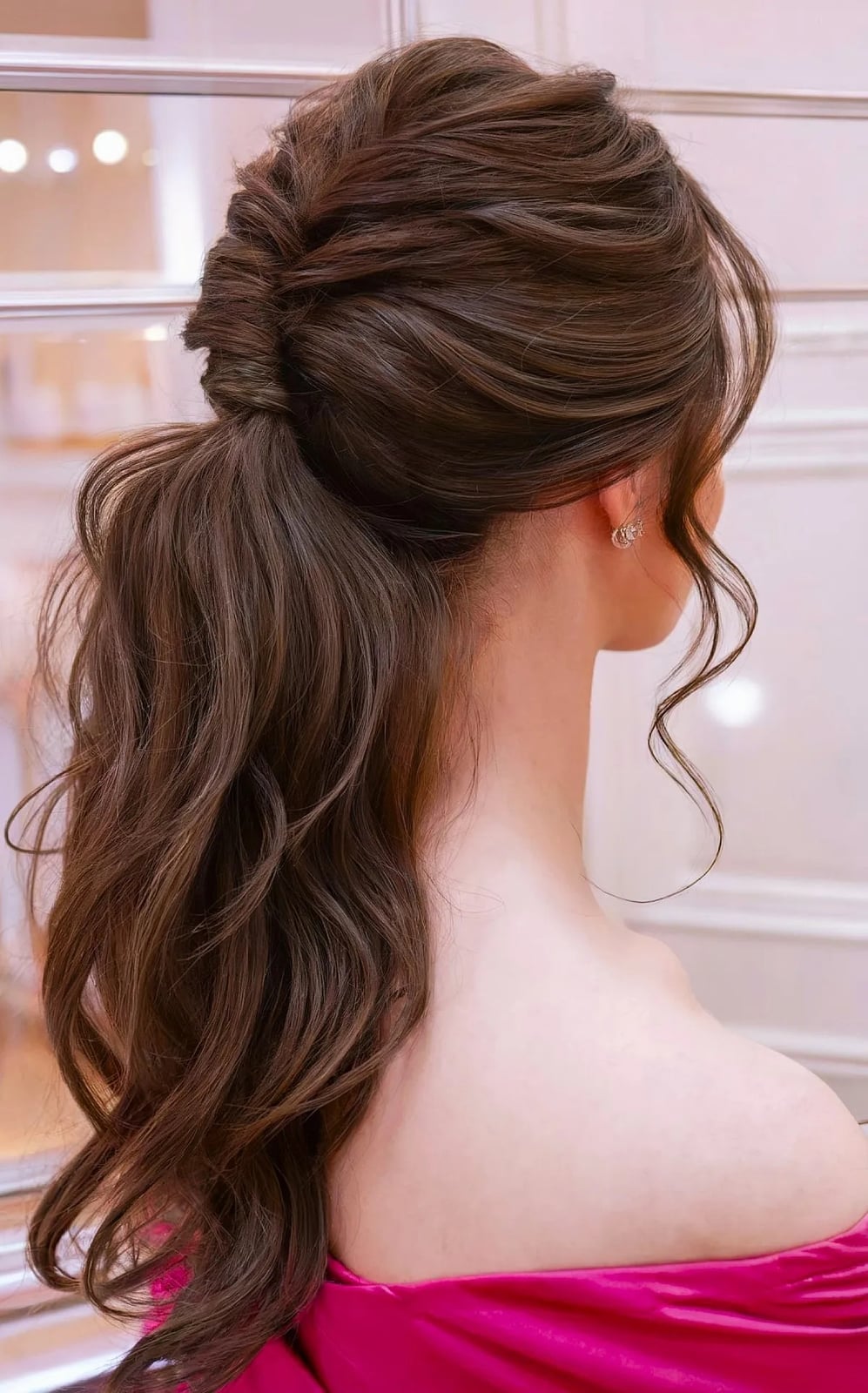 Brown Ponytail With Braided Crown Detail Brown Ponytail With Braided Crown Detail — Ponytail Hairstyles 2027 for Curly Hair