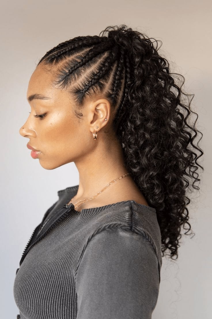 Black Curly Ponytail With Braided Crown Black Curly Ponytail With Braided Crown — Ponytail Hairstyles 2027 for Curly Hair