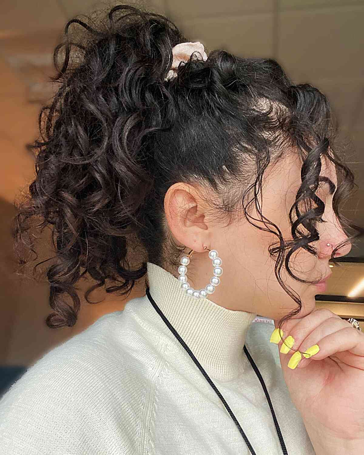 Dark Brown Shoulder Length Loose Curl Ponytail Dark Brown Shoulder Length Loose Curl Ponytail — Ponytail Hairstyles 2027 for Curly Hair