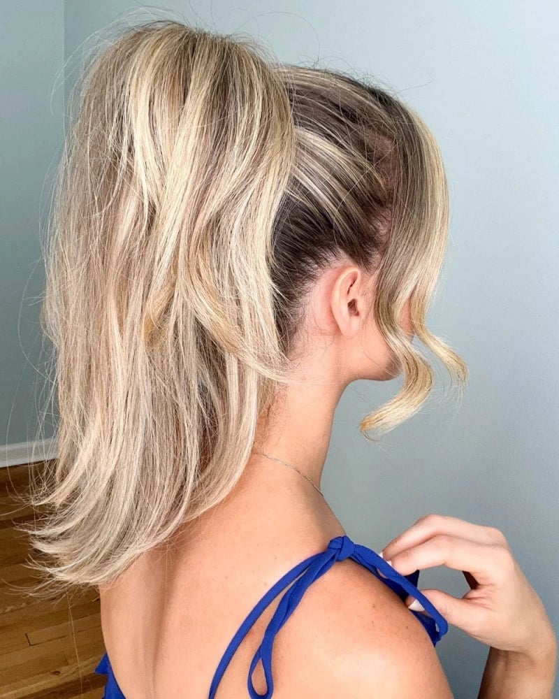 Blonde Collarbone Ponytail With Face-Framing, Close-Up Take Blonde Collarbone Ponytail With Face-Framing, Close-Up Take — Ponytail Hairstyles 2027 for Fine Hair
