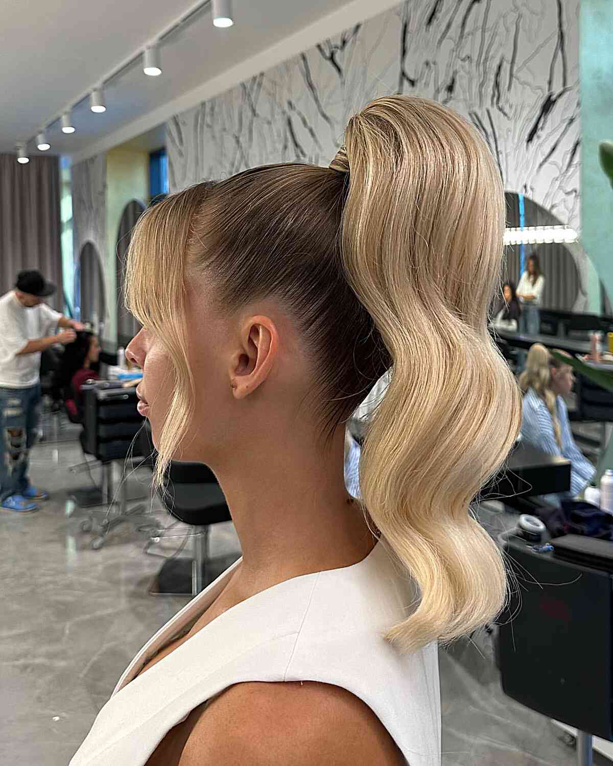 Platinum Blonde High Ponytail With Deep Waves Platinum Blonde High Ponytail With Deep Waves — Ponytail Hairstyles 2027 for Fine Hair