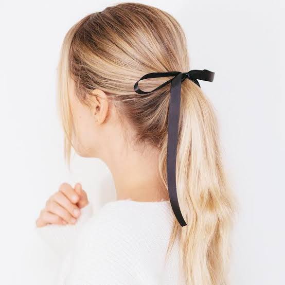 Blonde Ponytail With Black Ribbon Accent Blonde Ponytail With Black Ribbon Accent — Ponytail Hairstyles 2027 for Fine Hair