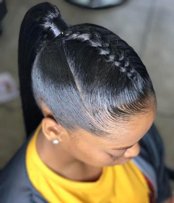 High Black Ponytail With Braided Accent High Black Ponytail With Braided Accent — Ponytail Hairstyles 2027 for Long Hair