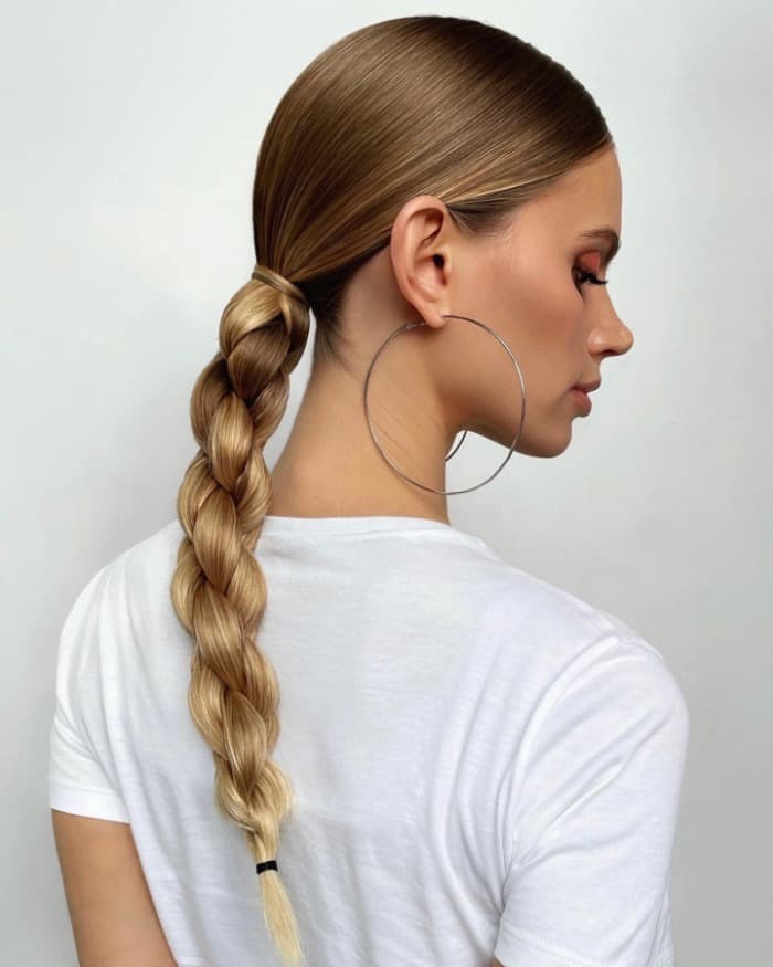 Blonde Ponytail With Chunky Three-Strand Braid — Ponytail Hairstyles 2027 with Braids