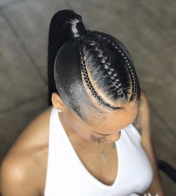High Ponytail With Two Cornrows — Ponytail Hairstyles 2027 with Braids