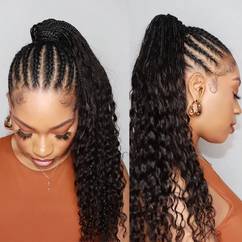 Ponytail With Cornrows and Voluminous Curls — Ponytail Hairstyles 2027 with Braids