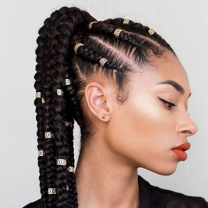 High Ponytail With Chunky Braids and Gold Beads — Ponytail Hairstyles 2027 with Braids
