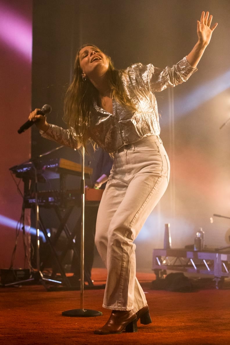 Metallic Silver Top and High-Waisted Jeans Metallic Silver Top and High-Waisted Jeans — Pop Concert Outfits 2027
