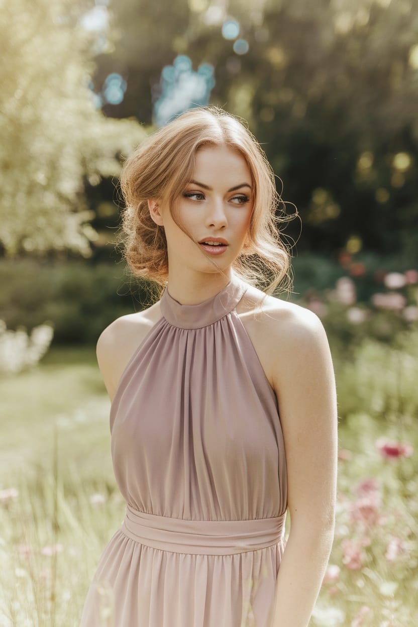Soft Romantic Updo With Wisps Soft Romantic Updo With Wisps — Prom Hair 2027 for Halter Dress