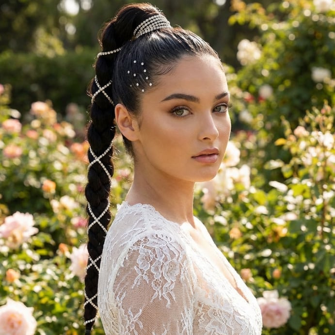High Ponytail With Embellished Braid High Ponytail With Embellished Braid — Prom Hair 2027 for Halter Dress