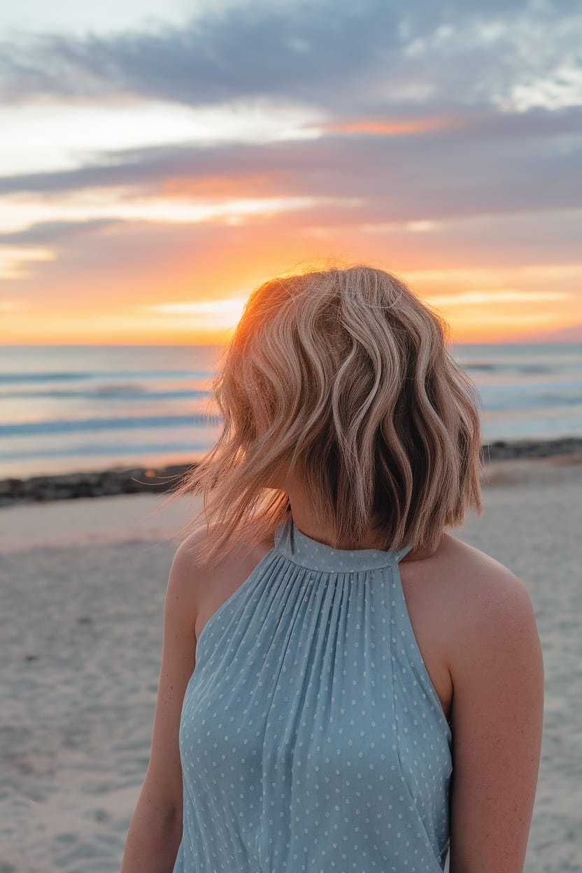 Wavy Bob Blowout With Side Part Wavy Bob Blowout With Side Part — Prom Hair 2027 for Halter Dress