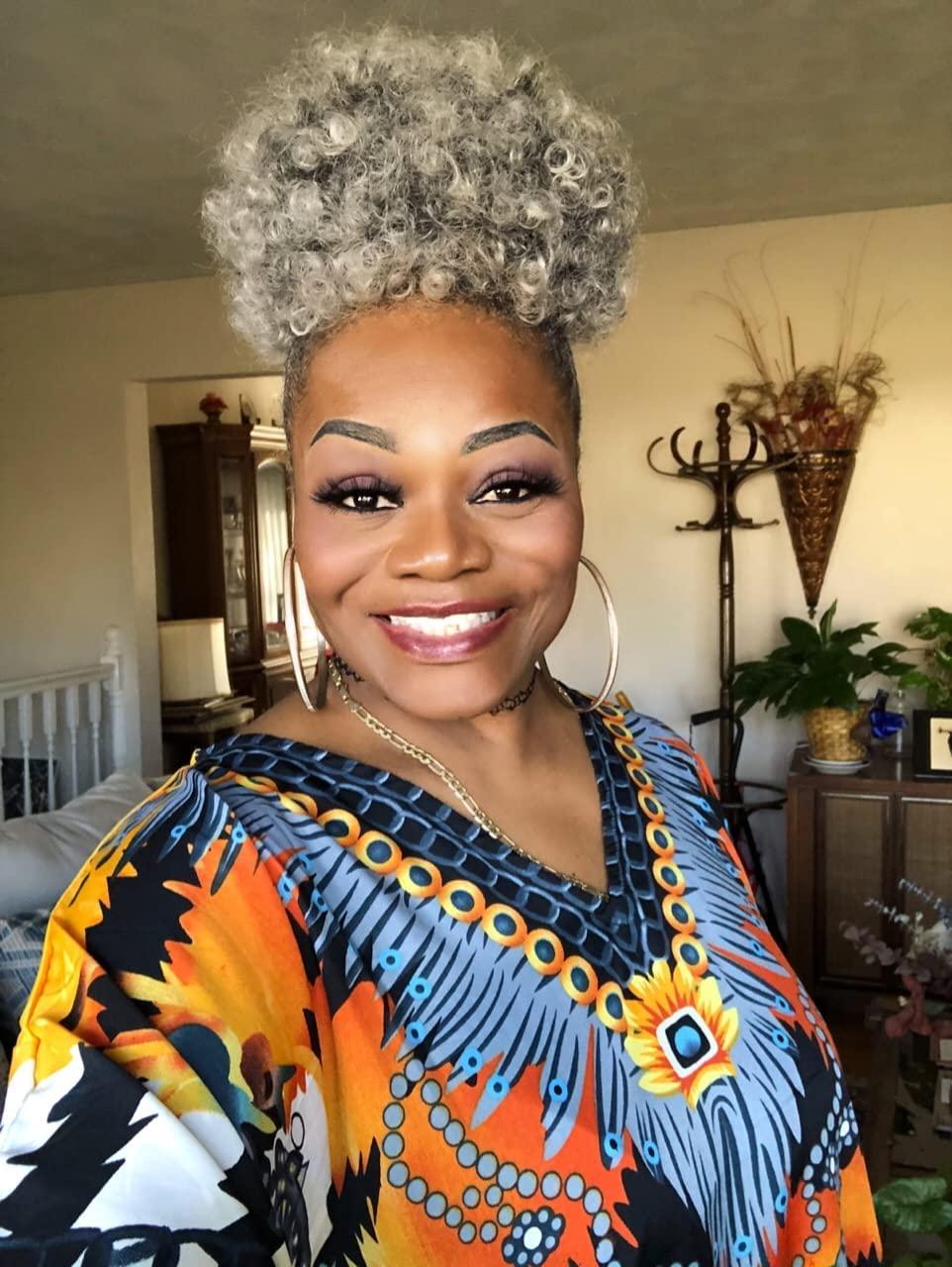 Gray Curly Hair High Puff Ponytail Gray Curly Hair High Puff Ponytail — Puff Ponytail 2027