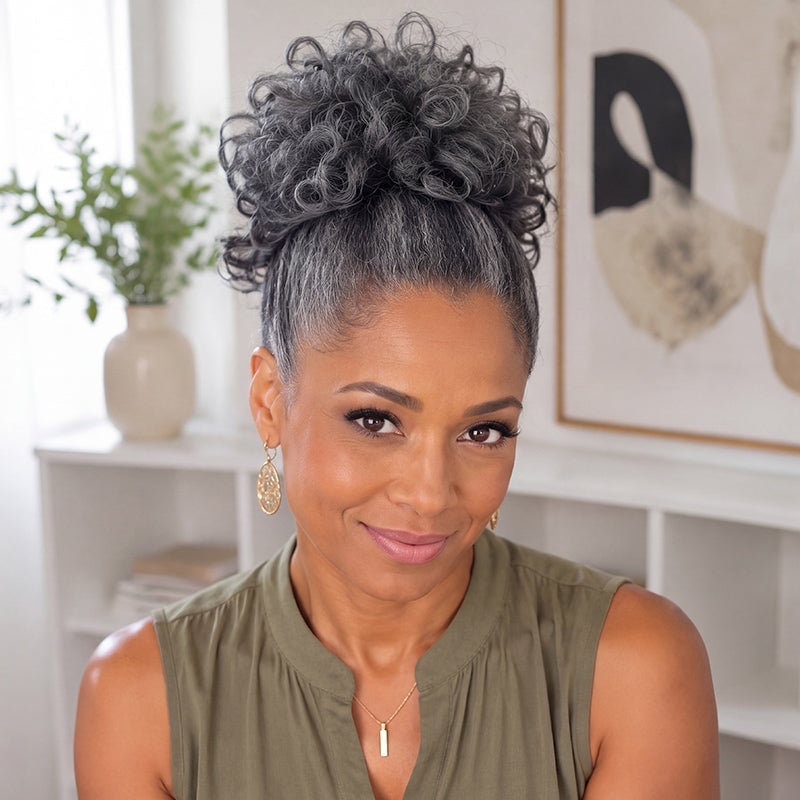 Salt and Pepper Puff Ponytail Collarbone Length Salt and Pepper Puff Ponytail Collarbone Length — Puff Ponytail 2027
