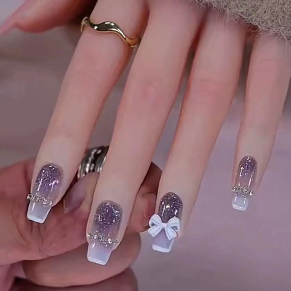 Purple Glitter French Tip Square Nails Purple Glitter French Tip Square Nails — Purple Bow Nails 2027