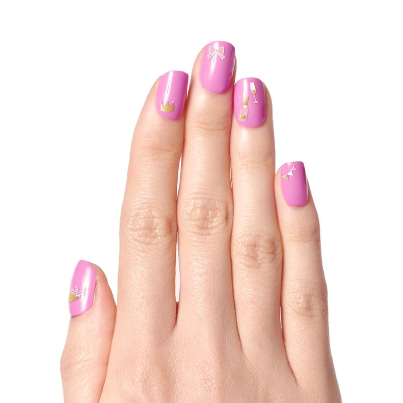 Bright Pink Oval Nails with Gold Bow Decals Bright Pink Oval Nails with Gold Bow Decals — Purple Bow Nails 2027