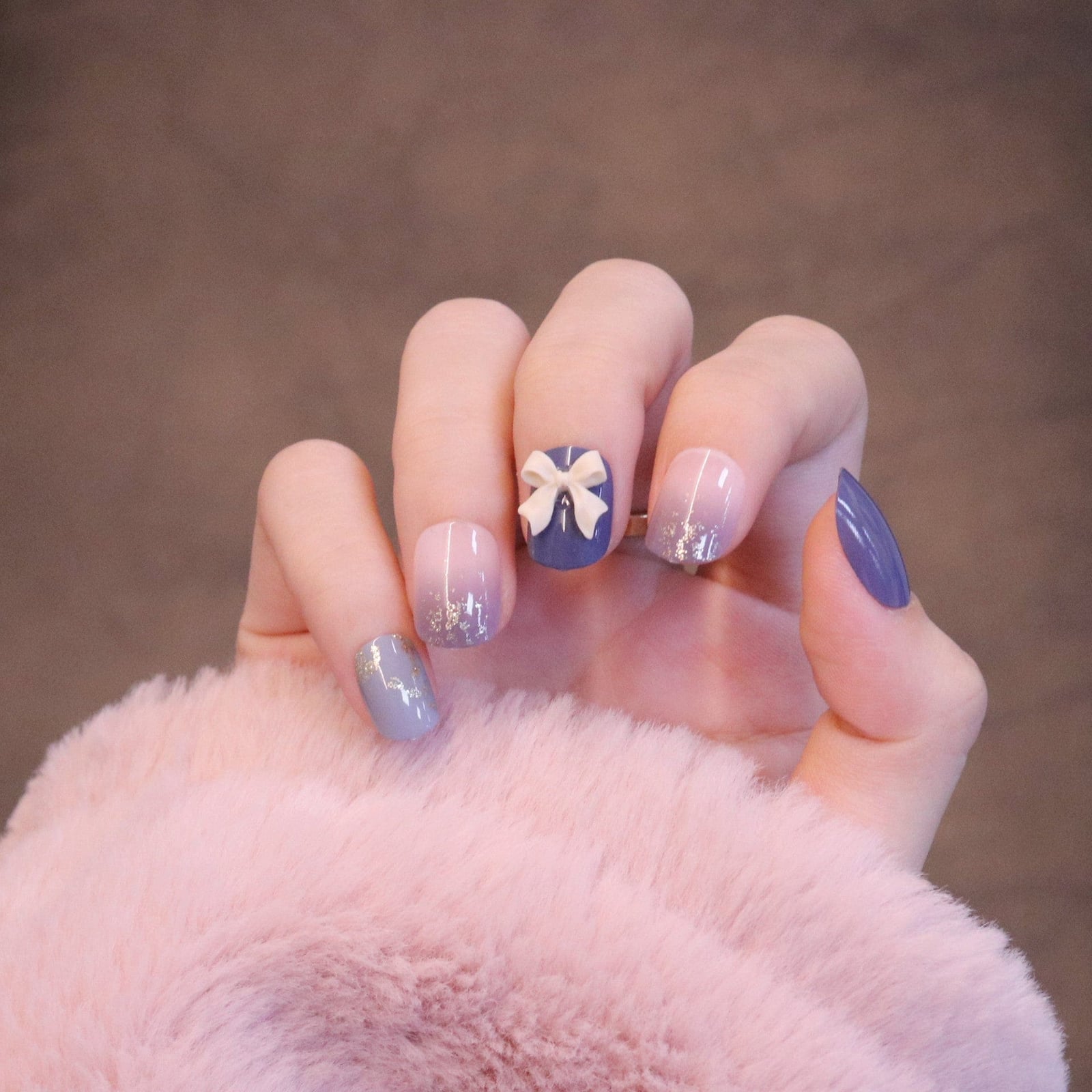 Sheer Pink Purple Square Oval Nails, White Bow On Accent Nail Sheer Pink Purple Square Oval Nails, White Bow On Accent Nail — Purple Bow Nails 2027