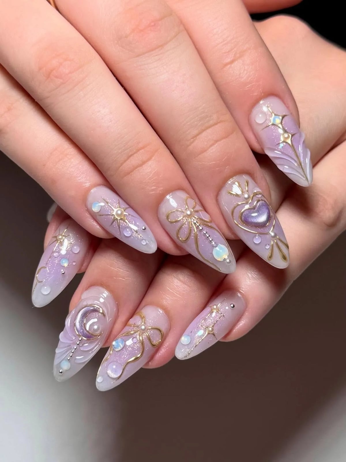 Sheer Lavender Stiletto Celestial Nails Sheer Lavender Stiletto Celestial Nails — Purple Bow Nails 2027