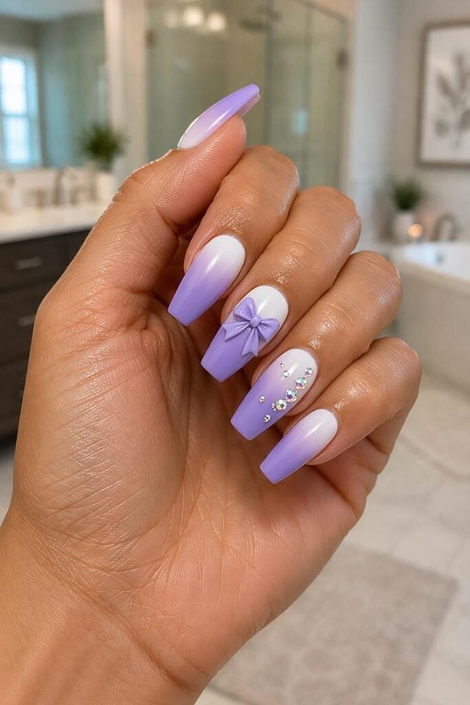 Purple to White Gradient Coffin Nails Purple to White Gradient Coffin Nails — Purple Bow Nails 2027