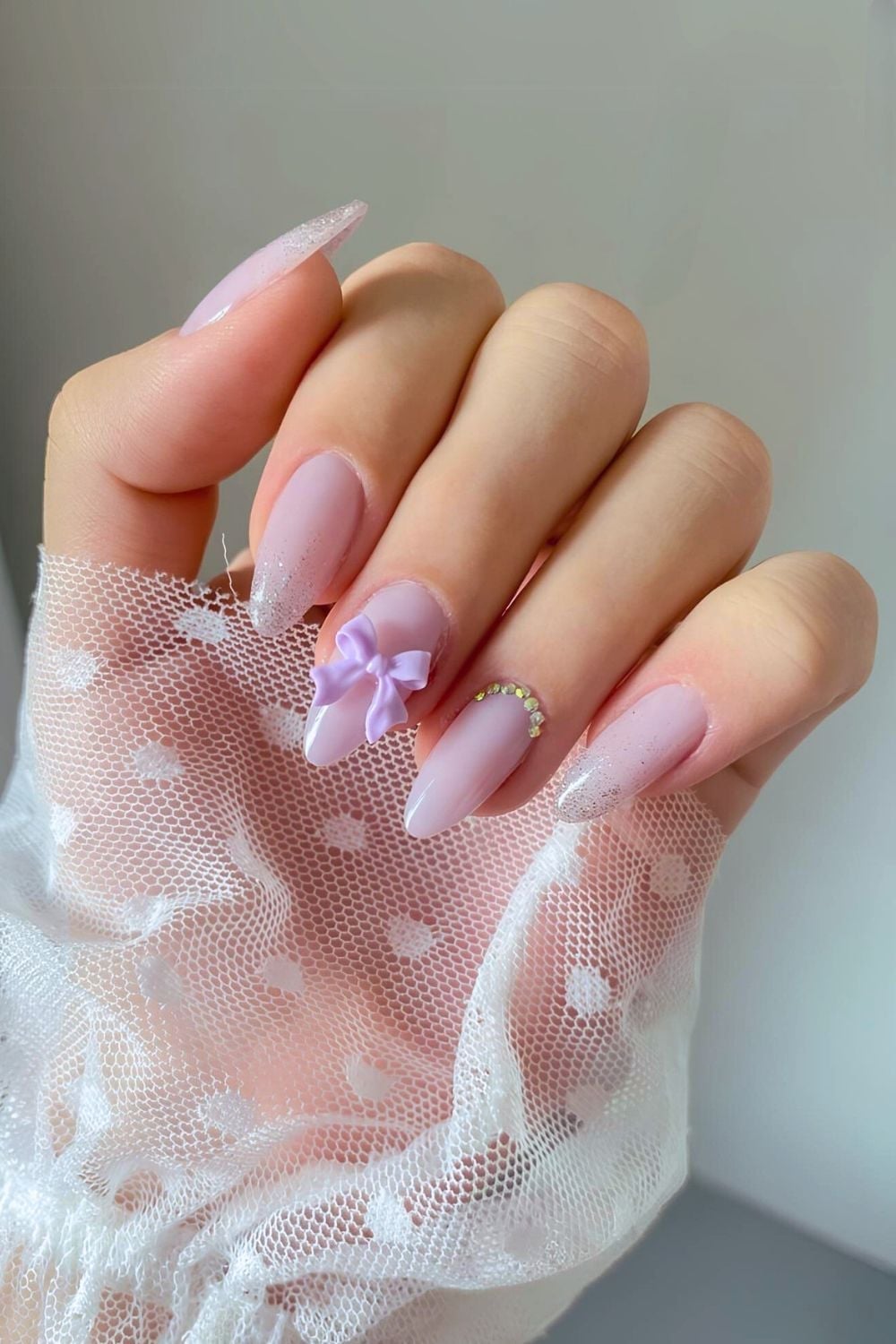Sheer Pink Stiletto Nails with Purple Bows Sheer Pink Stiletto Nails with Purple Bows — Purple Bow Nails 2027