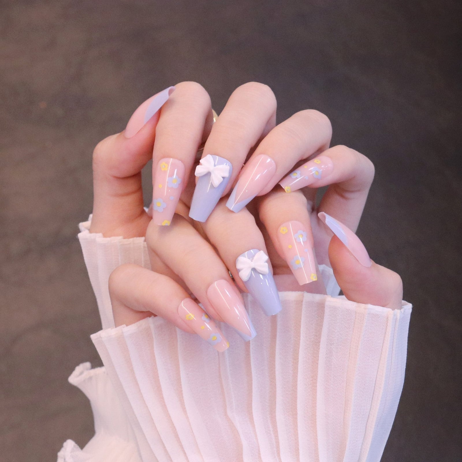 Pastel Coffin Press-Ons with Embedded Bows Pastel Coffin Press-Ons with Embedded Bows — Purple Bow Nails 2027