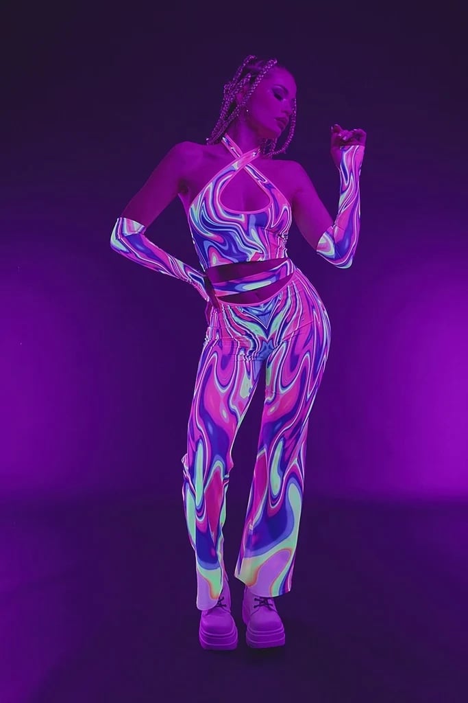 Neon Sweetness Cut Out Belt Flare Pants Set - Rave Outfit | Devil Walking