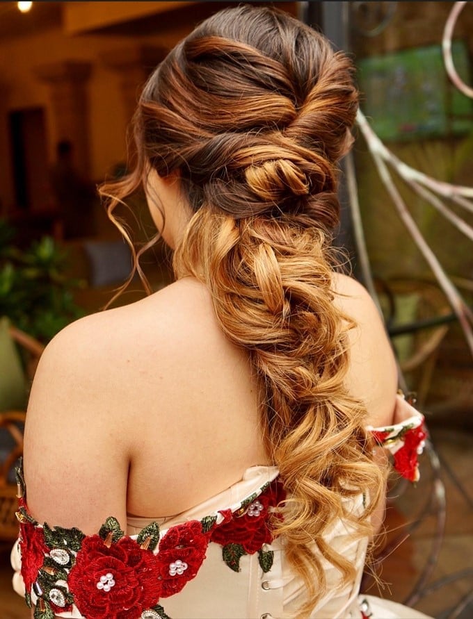 Brown Blonde Highlighted Braided Updo Brown Blonde Highlighted Braided Updo — Quick Quinceanera Hairstyles 2027