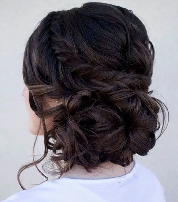 Textured Dark Brown Braided Updo, Close-Up Take Textured Dark Brown Braided Updo, Close-Up Take — Quick Quinceanera Hairstyles 2027