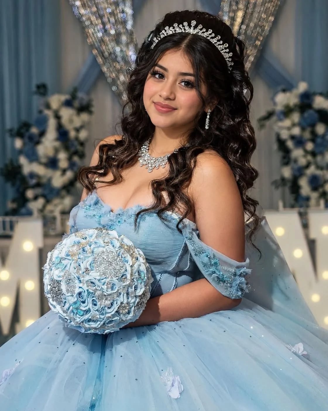 Dark Brown Half-Up Braided Crown Waves Dark Brown Half-Up Braided Crown Waves — Quick Quinceanera Hairstyles 2027