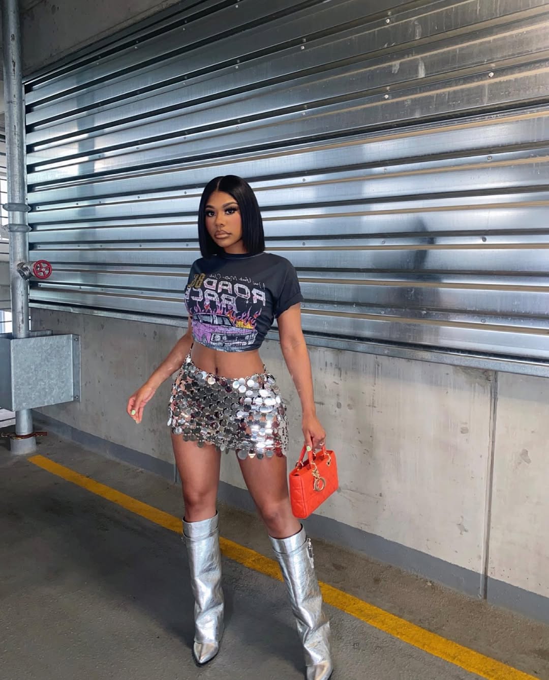 Graphic T-Shirt with Sequin Mini Skirt Graphic T-Shirt with Sequin Mini Skirt — Rap Concert Outfits 2027