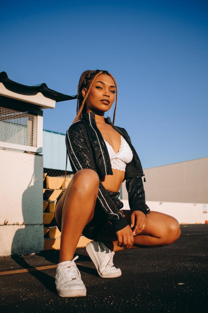 Sequined Jacket Over Lace Bralette Sequined Jacket Over Lace Bralette — Rap Concert Outfits 2027
