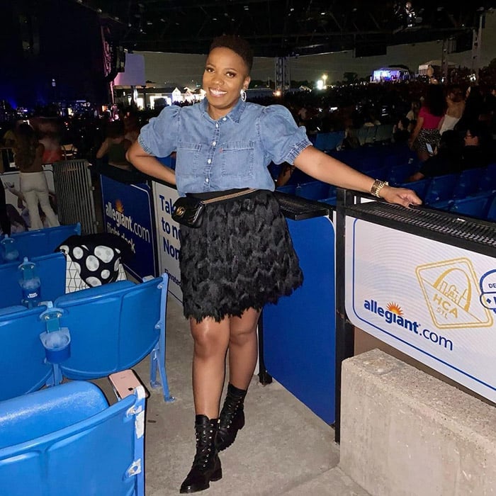 Denim Shirt and Fringed Skirt Denim Shirt and Fringed Skirt — Rap Concert Outfits 2027