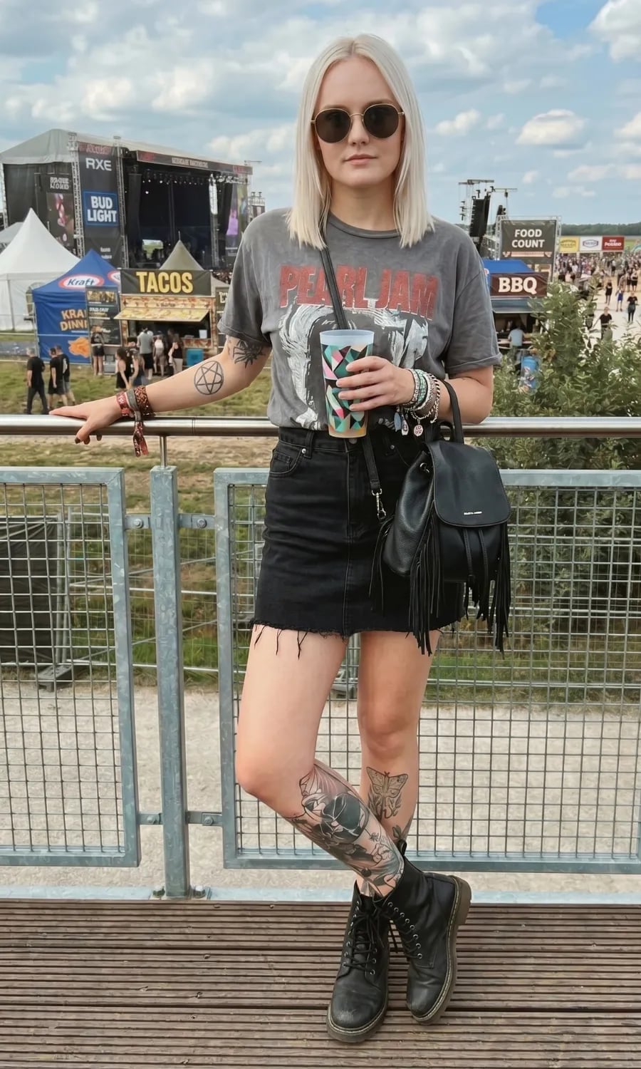 Band T-Shirt and Denim Mini Skirt Band T-Shirt and Denim Mini Skirt — Rap Concert Outfits 2027