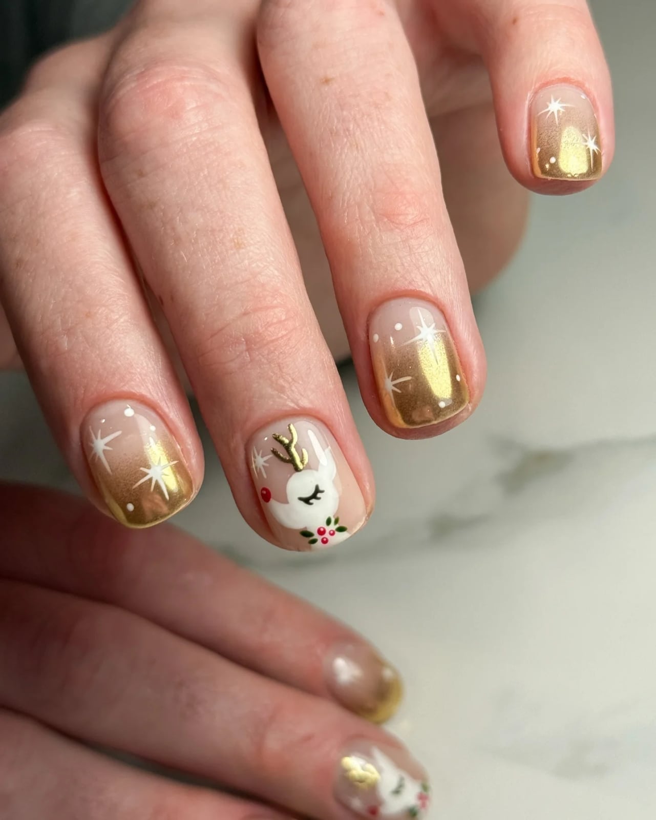 Short Oval Pink Reindeer Face Red French Tip Nails, Medium Almond Short Oval Pink Reindeer Face Red French Tip Nails, Medium Almond — Reindeer Nails 2026