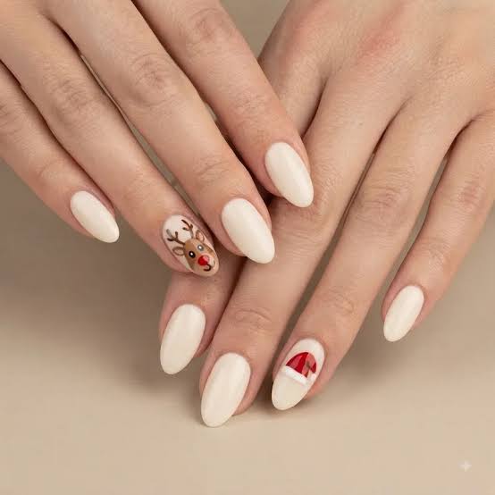Short Squoval Reindeer Face Snowflake French Tip Nails Short Squoval Reindeer Face Snowflake French Tip Nails — Reindeer Nails 2026